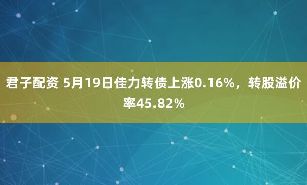 君子配资 5月19日佳力转债上涨0.16%,转股溢价率45.82%